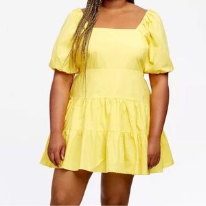 Tanya Taylor Carly Puff Sleeve Cotton Dress in Lemon Zest 18